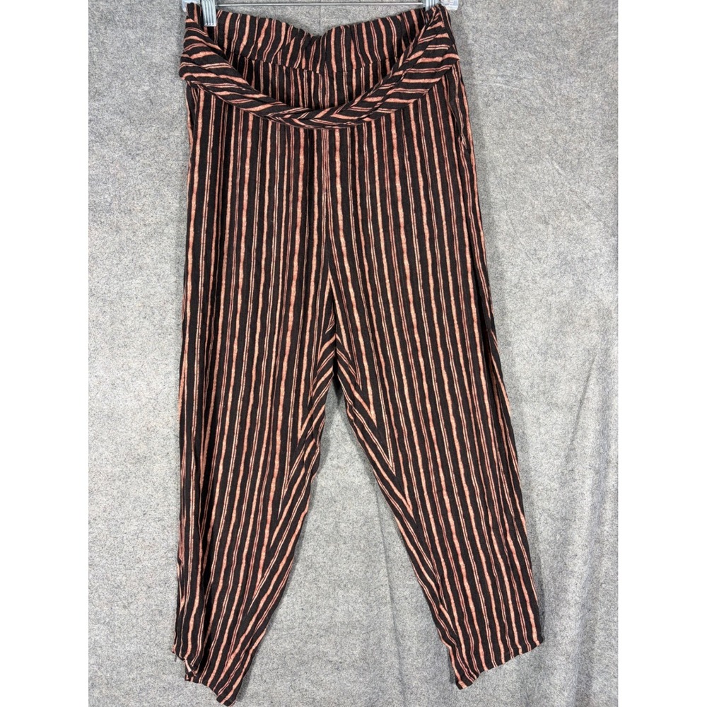 Free People Women Black Orange Striped Twisted Waist Rayon Tapered Pants Size M
